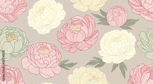 Elegant Peony Flower Pattern Gentle Colors, Perfect for Feminine Designs