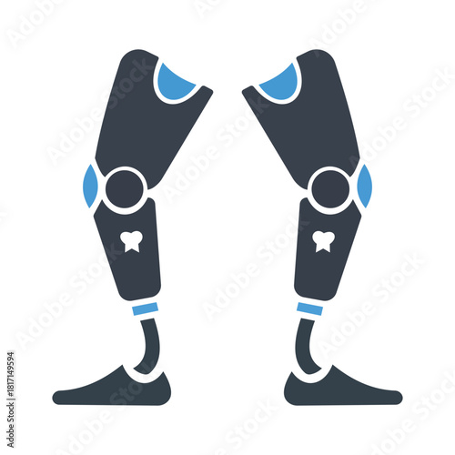 Modern prosthetic robotic legs illustration showing advanced bionic limb technology, artificial leg design, mobility support concept