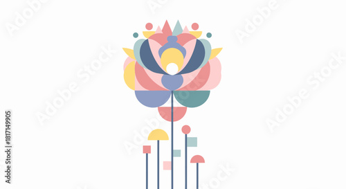 Geometric Flower Composition In Pastel Tones With A White Backdrop