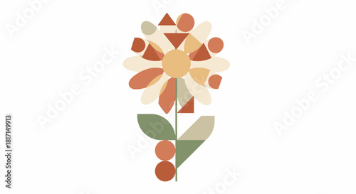 Geometric Flower Illustration In Retro Earthy Tones On White Background