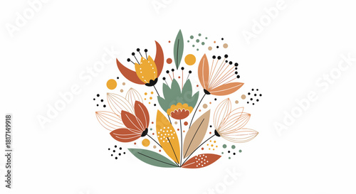 Hand Drawn Floral Composition With Autumnal Tone And Unique Style