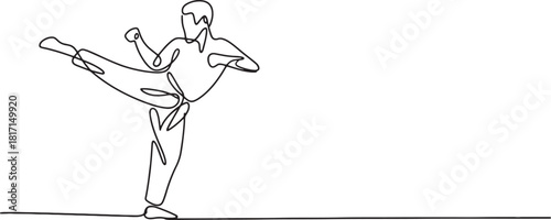 Continuous Line Drawing of Karate Practitioner Vector Illustration in Minimalist Design Style on Transparent Background Exactly 200 Characters