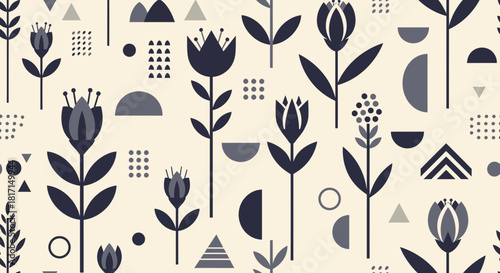 Geometric Floral Pattern With Scandinavian Style