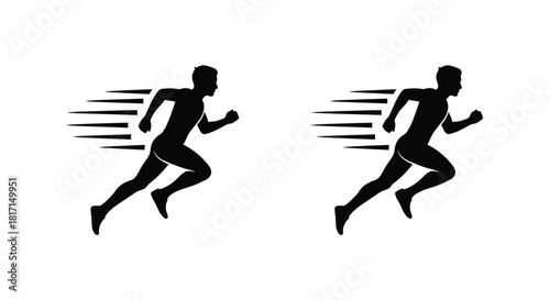 Two silhouettes of people running showing motion and speed