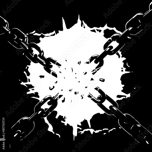 Broken Chains Breaking Free Symbol in Black and White.
