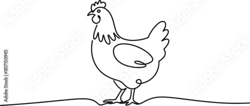 Continuous One Line Drawing of Chicken Farm Animal Simple Outline Vector Illustration of Bird Single Line Art Style Design for Poultry or Agriculture on Transparent Background