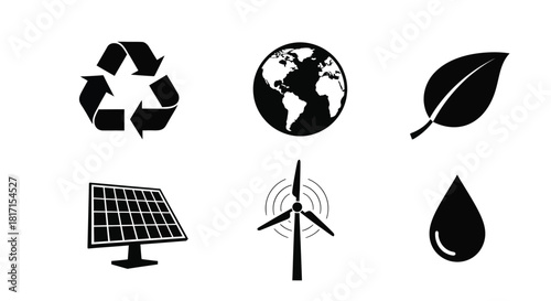 Environmental symbols representing sustainability renewable energy and ecological awareness