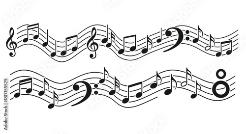 Elegant musical notes forming wavy lines a decorative composition