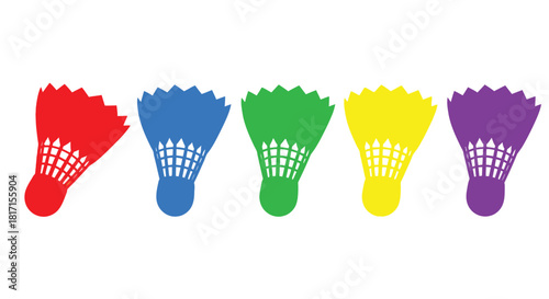 Colorful badminton shuttlecocks arranged in a row displaying vibrant spectrum