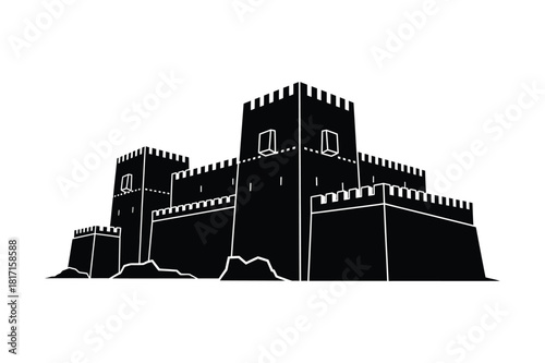 Silhouette of a medieval castle with towers and battlements