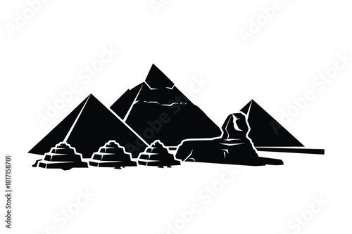 Iconic egyptian pyramids and sphinx silhouette