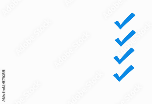 Blue checkmark symbols aligned horizontally on a white background representing a checklist or verification process for organized task management