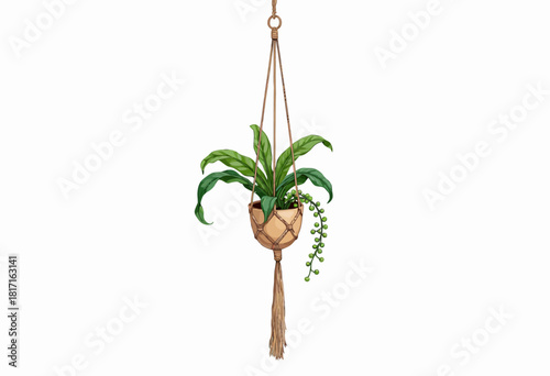 Elegant Hanging Planter with Lush Greenery and Unique Cascading Vines Adding Natural Charm to Any Indoor or Outdoor Space