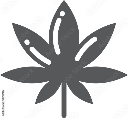 A black and white drawing of a marijuana leaf