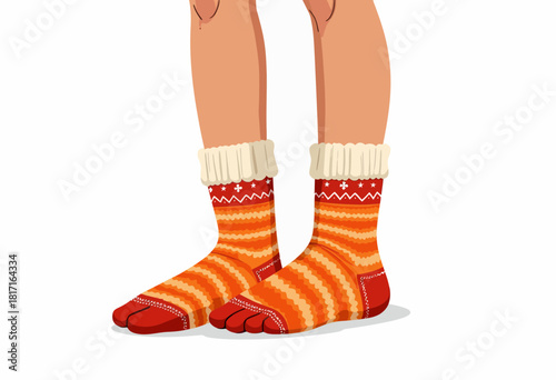 Whimsical Winter Warmth: Vibrant Orange Knitted Toe Socks with Cozy Patterned Design for Maximum Comfort and Personality