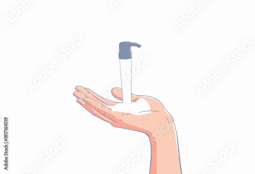 Illustration of a Hand Dispensing Liquid Soap from a Pump Dispenser Showing Hygiene and Cleaning Concepts