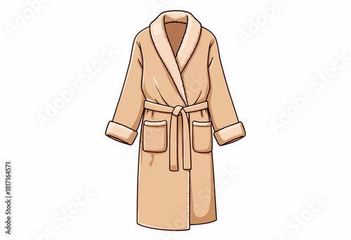 Illustration of a Luxurious Beige Bathrobe with Plush Texture and Belted Waist Highlighting Comfort and Style for Relaxed Home Wear