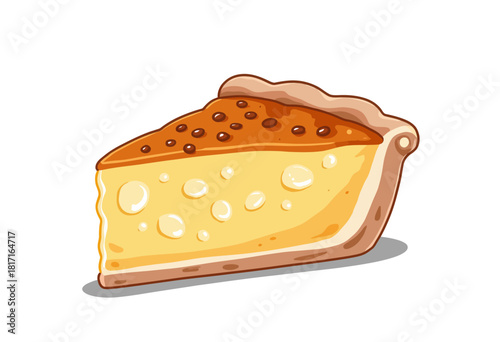 Delicious Slice of Cheesecake with Crispy Crust and Creamy Texture Topped with Rich Chocolate Chips in a Hand-Drawn Stylized Illustration