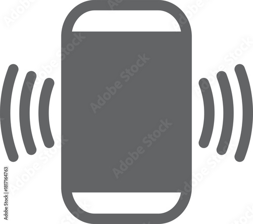 A black cell phone with a white background and a black and white sound wave