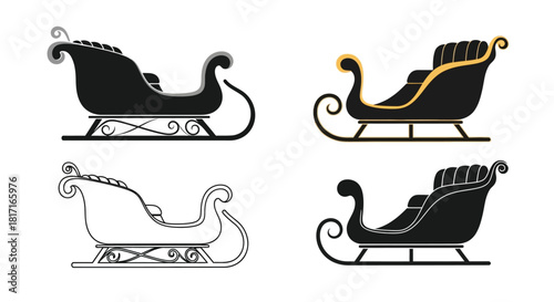 Elegant vintage sleigh designs in sketch and solid black variations