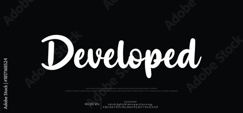 Lettering signature font isolated on grey background. brus style alphabet. Vector logo letters.