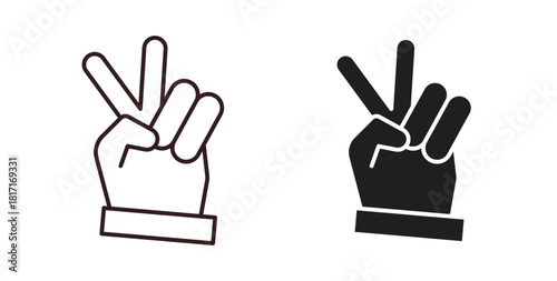 Hand peace icon with glyph and line. black vector icons for Web UI