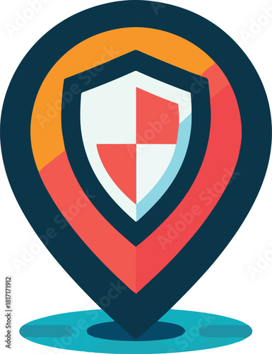 Location pin with shield, security concept, protection, safety, and privacy.