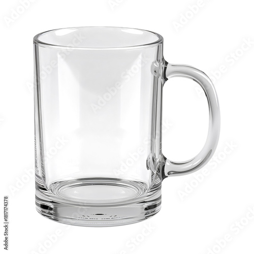 Clear Glass Mug on a Plain Background for Beverages or Display Purposes