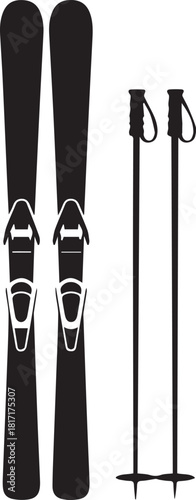 ski icon set skis and poles bindings boots vector silhouette