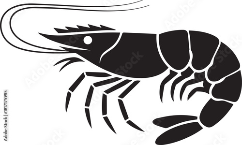 shrimp silhouette vector logo black and white seafood icon