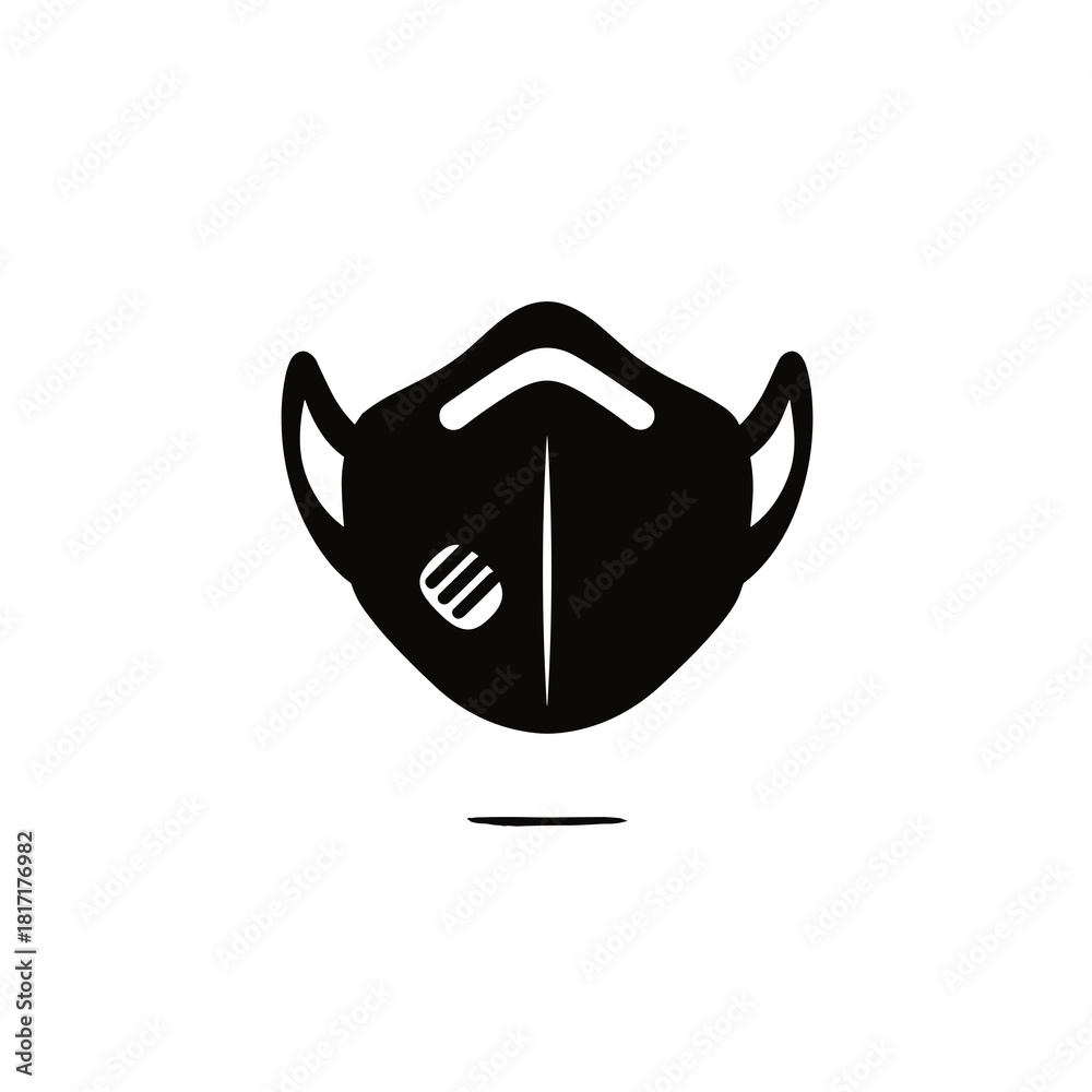Obraz premium Stylized protective face mask icon with ear loops and a circular ventilation valve on a white background