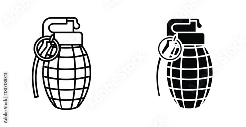 Fragmentation Grenade Icon Set. Fragmentation grenade vector symbol in black filled and outlined style.