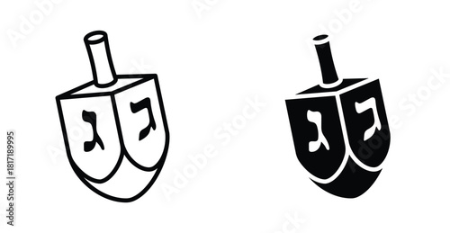 Hanukkah Dreidel Outline Icon Set. Hanukkah dreidel outline vector symbol in black filled and outlined style.