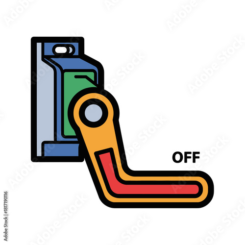 Industrial safety lever control icon with bright colors, perfect for machine lockout-tagout training visuals