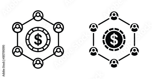 Hedge Fund Icon Set. Hedge fund vector symbol in black filled and outlined style.