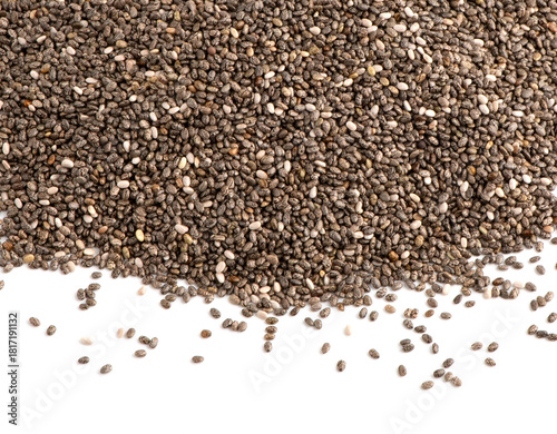 Chia seeds isolated on white background.