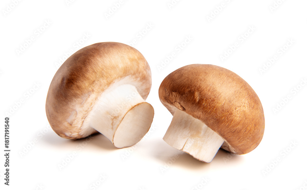 Fototapeta premium Fresh champignon mushrooms isolated on white background.