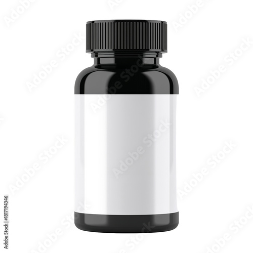 Black Bottle With White Label on a Plain Background for Product Packaging or ...