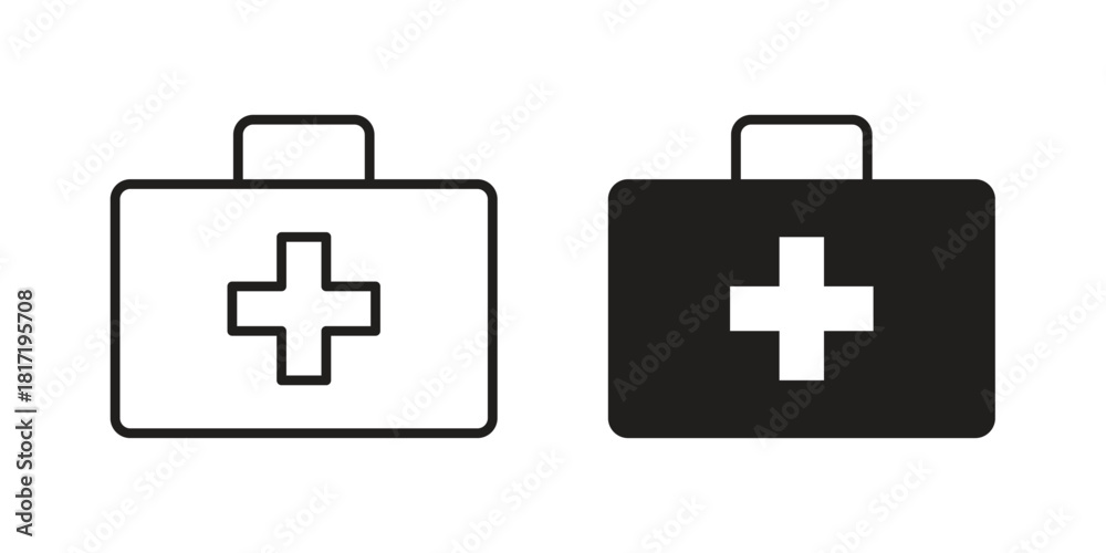 Obraz premium First aid kit icon flat and thin stroke vector pack. Editable icons set
