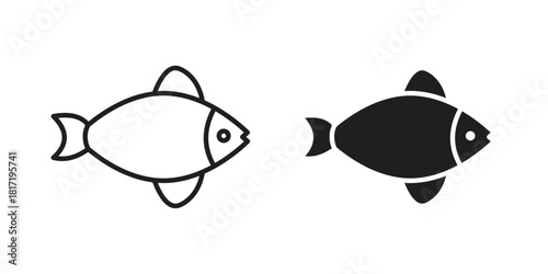 Fish icon flat and thin stroke vector pack. Editable icons set