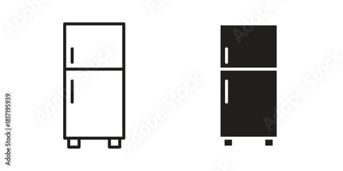 Fridge icon flat and thin stroke vector pack. Editable icons set