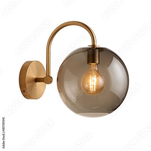 Modern Wall Lamp With Glass Globe and Gold Finish Enhances Interior Spaces Wi...