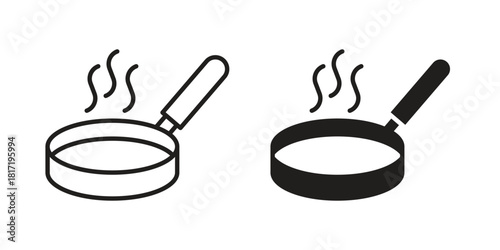 Frying pan icon flat and thin stroke vector pack. Editable icons set