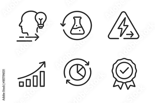 Iterative Learning Icons. Line style icons of iterative learning: learning sprint icon, experiment feedback loop, fail fast symbol