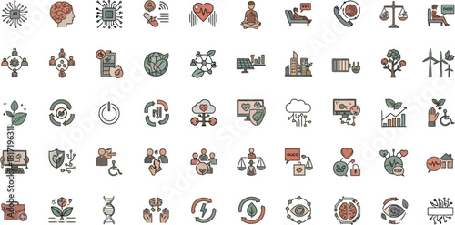Collection of diverse abstract geometric symbols and icons in black and white with subtle red accents arranged in rows for visual reference and design inspiration