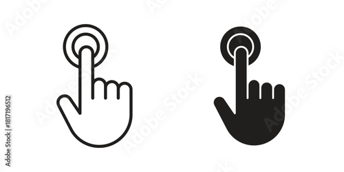 Hand click icon flat and thin stroke vector pack. Editable icons set