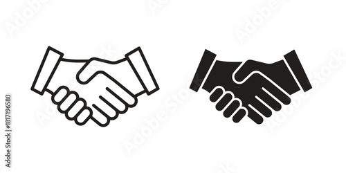 Handshake icon flat and thin stroke vector pack. Editable icons set