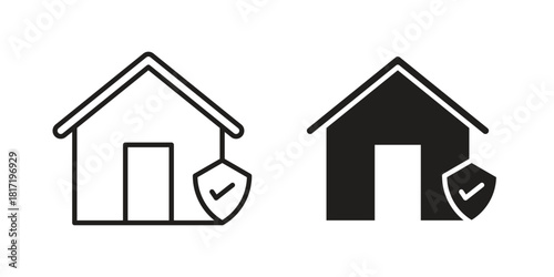 Home insurance icon flat and thin stroke vector pack. Editable icons set