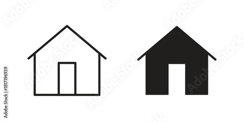 Home icon flat and thin stroke vector pack. Editable icons set