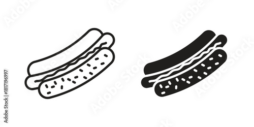 Hot dog icon flat and thin stroke vector pack. Editable icons set